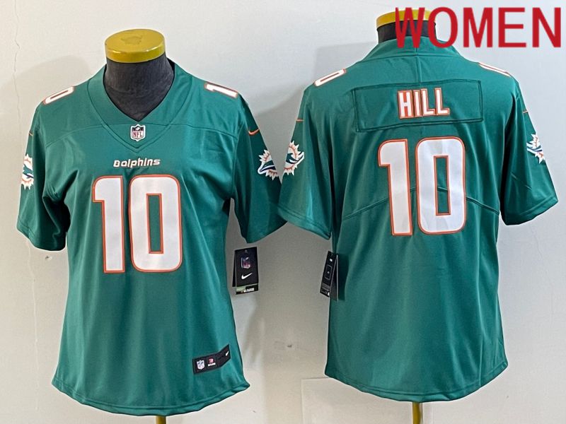 Women Miami Dolphins #10 Hill Green 2023 Nike Vapor Limited NFL Jersey style 1->women nfl jersey->Women Jersey